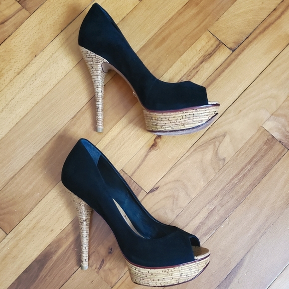 SCHUTZ Charlotte Suede Peep Toe Platform Pump, 40 - Picture 3 of 12